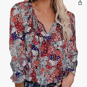 Floral Print Blouse - Red and Purple